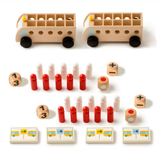Toy For Life 小桌遊-數學巴士 mathematic bus，兒童數學啟蒙教具，訓練邏輯思維，安全木製玩具, 木質色, 1入