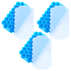 蜂窩造型矽膠製冰塊盒 帶蓋設計, 20 x 12 x 2cm, 藍色, 3個