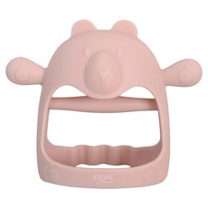tgm 白金矽膠手套型固齒器 舒緩寶寶長牙不適 訓練口腔肌肉 啟發智能感官玩具, 泰迪熊+粉色, 1個