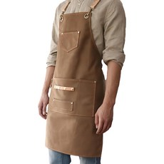 帆布配牛皮工作圍裙 LC06 多口袋設計, 卡其色, 1件
