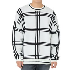 CARET 男款粗格紋毛衣 寬鬆柔軟, 均碼, 象牙白