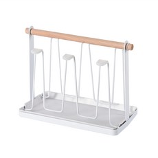 Homely Zakka 日式簡約木柄瀝水杯架 附集水托盤, 1層, 1個, 白色