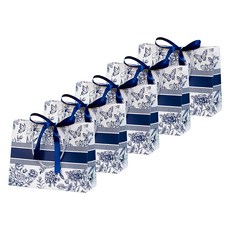 Hugoing 花卉圖案緞帶紙質購物袋, 5個, 海軍線