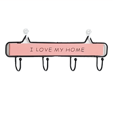 木質鐵藝衣帽架，I LOVE MY HOME，四鉤，粉色, 29 x 9.5cm