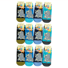JY SOCKS 靴下屋 直版童襪 12雙, 襪底有止滑顆粒, 三角龍, 7~12歲 19~23cm
