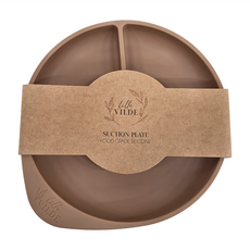 By Lille Vilde 分隔餐盤吸盤式 100%食品級矽膠, 18 x18cm, 大地棕, 1個