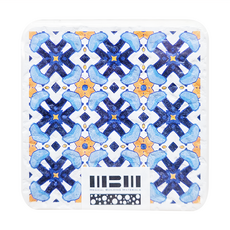 MBM MIT花磚珪藻土吸水杯墊, 復古映像C 藍色 + 白色 + 黃色, 1個