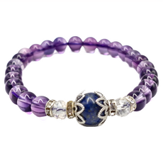 晶鑽紫水晶青金石手鍊，附贈白水晶碎石, 16cm