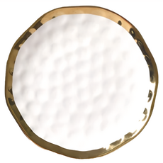 Homely Zakka 北歐輕奢風錘紋鍍金邊不規則陶瓷餐盤 啞光白色 + 霧金邊, 25 x 3.5cm, 1個