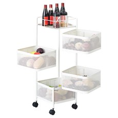 小麥購物 方形可旋轉推車儲物架, 白色, 4層