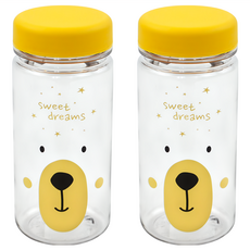 Kitchen U 小熊圖案 Ecozen材質水瓶, 黃色, 350ml, 2個