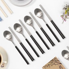 Raonnuri Della 防刮全不鏽鋼彩色湯筷4入組 沉穩黑, 勺子 4p + 筷子 4p, 深黑色, 1組