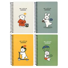 PINKFOOT 動物圖案線圈筆記本組, 灰色 + 藍色 + 黃色 + 綠色, 4本