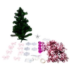 摩達客 耶誕2尺/2呎 60cm 特仕幸福型裝飾綠色聖誕樹 燦爛粉紅銀系全套飾品 + 50燈LED銅線燈串 USB電池盒兩用充電, YS HGTL2205006