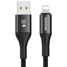AIDOGA 艾迪伽 爵士系列 USB-A TO Lightning 3A快充 充電傳輸編織快充線, 鈦灰色, 1條, 120cm