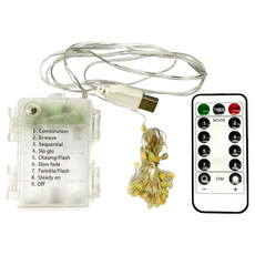 摩達客 50燈LED大頭銅線燈串 藍白光 USB電池兩用充電 贈遙控器 8種模式, 1組