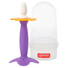 Sillymann 花朵造型牙刷 高品質鉑金矽膠安全無毒 耐高溫 易清洗 含收納盒, 固齒器 + 透明收納盒, 紫色, 1個