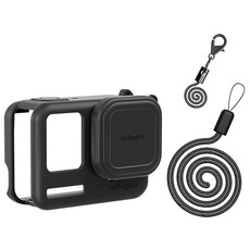 Amagisn Insta360 Ace Pro 機身鏡頭蓋矽膠保護套組 + 防丟繩 黑色, AC19-A, 1個
