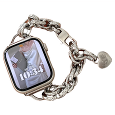 DAYA 墜心不鏽鋼鎖鍊錶帶, Apple Watch 42/44/45/49mm, 知性銀, 1條