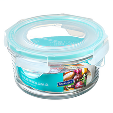 Glasslock 格拉氏洛克 圓形強化玻璃微波保鮮盒 400ml, 透明色 + 淺藍色, 1個