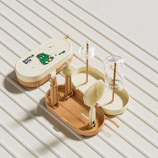 Couselect 便攜式奶瓶刷套裝, 矽膠奶瓶清潔刷 + 奶嘴刷 + 水杯刷, 旅行奶瓶刷 + 奶瓶瀝水架, 1組, 橙色