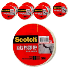 3M Scotch 雙面泡棉膠帶 #113, 黏性佳，離形好撕, 48mmx5M, 8個
