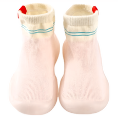 寬頭防滑透氣膠底學步鞋 高筒 棉布/膠底, 22~23(13.5cm), 粉白拚色