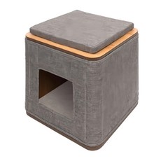 Vesper 實木精品家具 方塊積木屋 貓用, 灰色, 1入