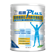 易而善 易膳PLUS含纖優蛋白均衡營養配方，膳食纖維，乳清蛋白，麩醯胺酸，無添加乳糖配方, 900g, 1罐