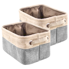北歐布藝收納籃，仿麻棉EVA+TC布+鐵圈，灰色，兩面提手設計, 04 特大(41 x 24 x 31cm), 2個