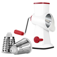 生活采家 家用滾筒式三刀頭刨絲切片器, 紅色 + 白色, 1個