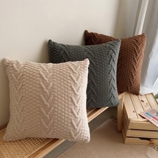 THiRTEEN 拾參家居 粗針織魚骨辮毛線抱枕套 (淺咖啡), 45 x 45cm