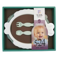 SIMPLA 嬰兒BABY 學食用餐具 PLA環保無毒, 玉米田 叉匙盤組, 淺綠色, 1組