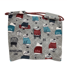 kUSUgURU JAPAN 日本眼鏡貓 緹花繩手柄刺繡羊毛感提包