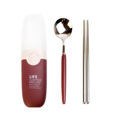 Caldo 卡朵生活 日常隨身304不鏽鋼環保餐具3件組, 栗粉, 湯匙 + 筷子 + 收納盒, 1組