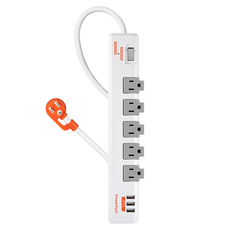 PowerSync 群加 1開5插3埠USB防雷抗搖擺旋轉延長線 5孔 TR539018 1.8m 白色, 1個