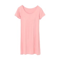 NEW FORCE 莫代爾素色簡約短袖長版居家服 自帶胸墊 輕薄透氣 粉色, L