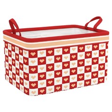 iSFun 愛心格紋 立體鐵架衣物棉被大收納袋箱, 紅色, 1個