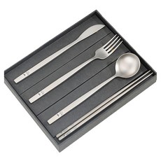 Keith Titanium 鎧斯 實心長柄西餐純鈦餐具禮盒, Ti5211, 刀叉勺筷4件組, 1組