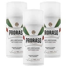 PRORASO 敏感肌刮鬍泡 白標 植萃綠茶, 含燕麥, 舒緩刮鬍敏感, 300ml, 3瓶