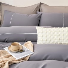 NATURALLY JOJO 50%素色抗菌天絲床包 - 雅典灰, 床包 + 兩用被套 + 枕套, 特大