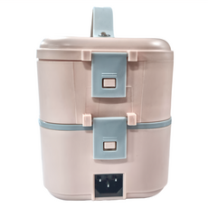電熱便當盒 雙層 不鏽鋼 環流加熱 可蒸米飯 安心材質, 粉色, 1個