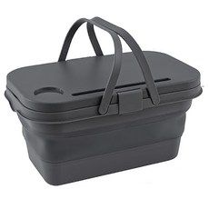 戶外露營可折疊野餐提籃 - 灰色 展開-47cmx25.8cmx24cm 折疊-47cmx25.8cmx9.5cm, 1個, 1層