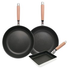 hokua 北陸 極大金IH輕量級不沾鍋3件組 日本製, 1套, 炒鍋 28cm + 平底鍋 28cm + 玉子燒鍋, 銀色