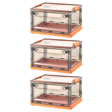 Mega 三開式折疊收納箱 加大款 約80L, 60 x 42 x 34cm, 粉粉橘 + 茶色, 3個