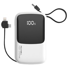 POLYWELL 寶利威爾 帶雙線快充行動電源 10000mAh Type-C/USB-A/Micro-B/Lightning PW15-T16-A005, FP-PD10000, 白色