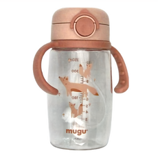 mugu 沐咕寶貝 小麥纖維 Tritan 重力球學習杯 220ml/350ml, 食品級矽膠吸管, BPA Free, 台灣出貨, Alexi 咖啡小狐狸, 1個