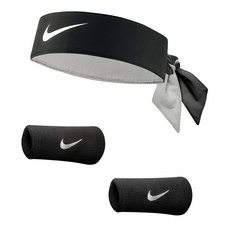 NIKE 耐吉 護腕網球頭巾組, 黑色, 1組
