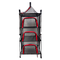 索樂生活 可立式二用曬碗籃露營餐廚吊掛網籃 堅韌尼龍網布 輕量可摺疊 附收納袋 大空間 獨立開口, 4層, 1個, 黑色