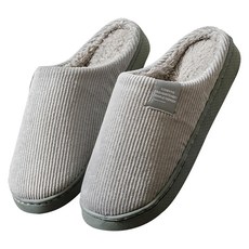 保暖細條紋絨毛拖鞋 - 灰色, 聚酯纖維鞋面, PVC鞋底, 240mm